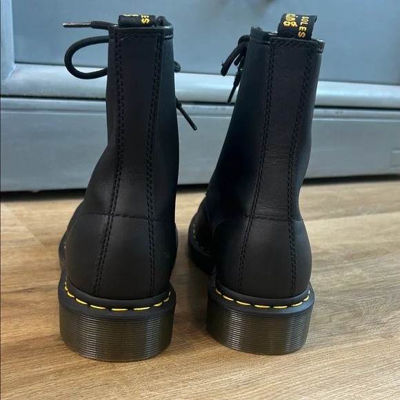 Dr. Martens Black Leather Boots with Yellow Accents - Picture 5 of 8
